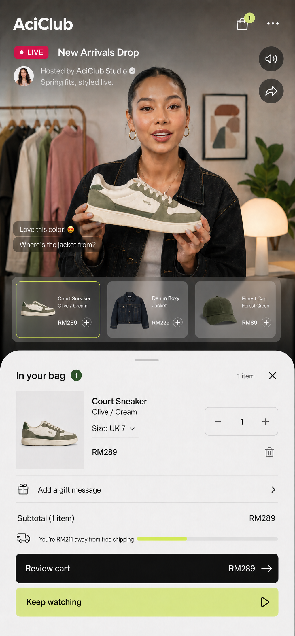 Stream + shop conversion screen